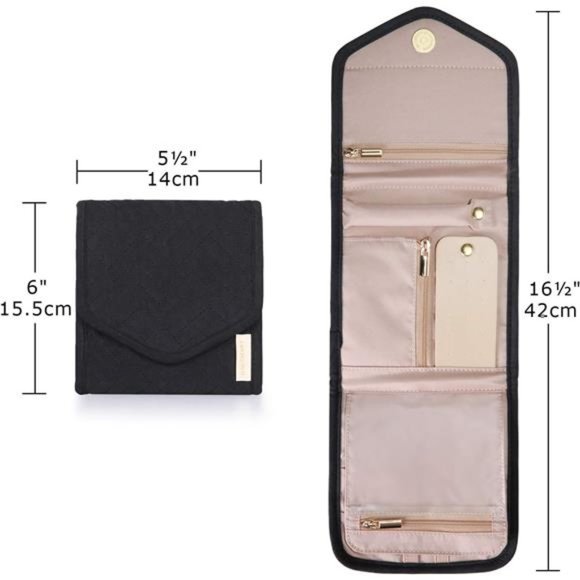 Travel Jewelry Organizer Case Foldable Jewelry Roll for Journey, Black - Picture 3 of 7